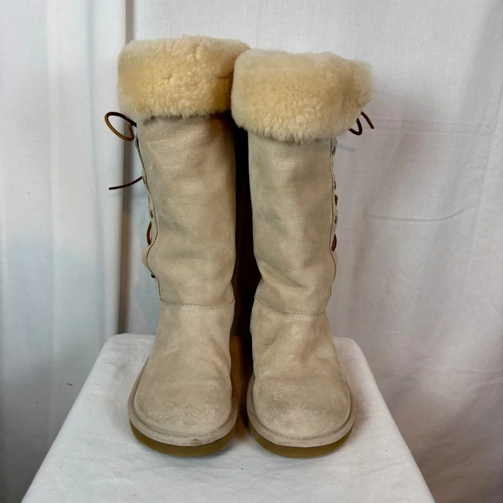 UGG Australia Sunburst Tall Suede Shearling Boots Sand 5163 Womens 8